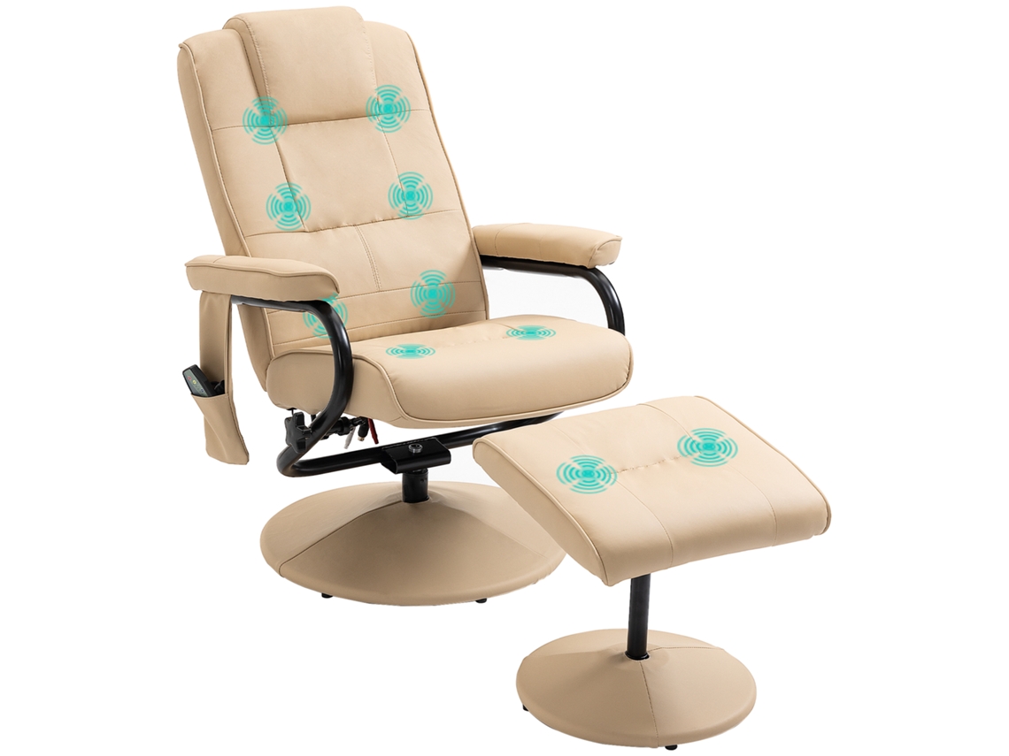 Poltrona de massagem elétrica, giratória, reclinável a 145°, com 10 zonas, controle remoto, bege, 77x84x95 cm S/MARCA