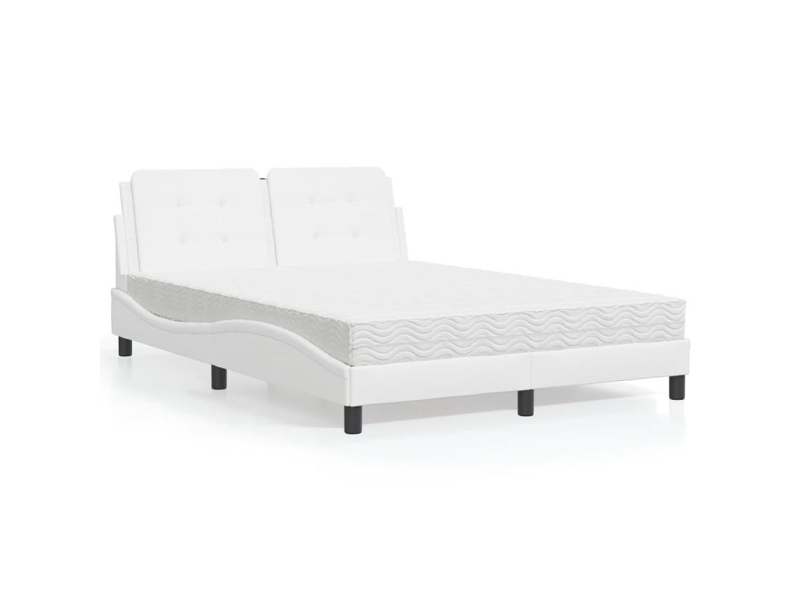 Cama Com Colchão 140x190 Cm Couro Artificial Branco