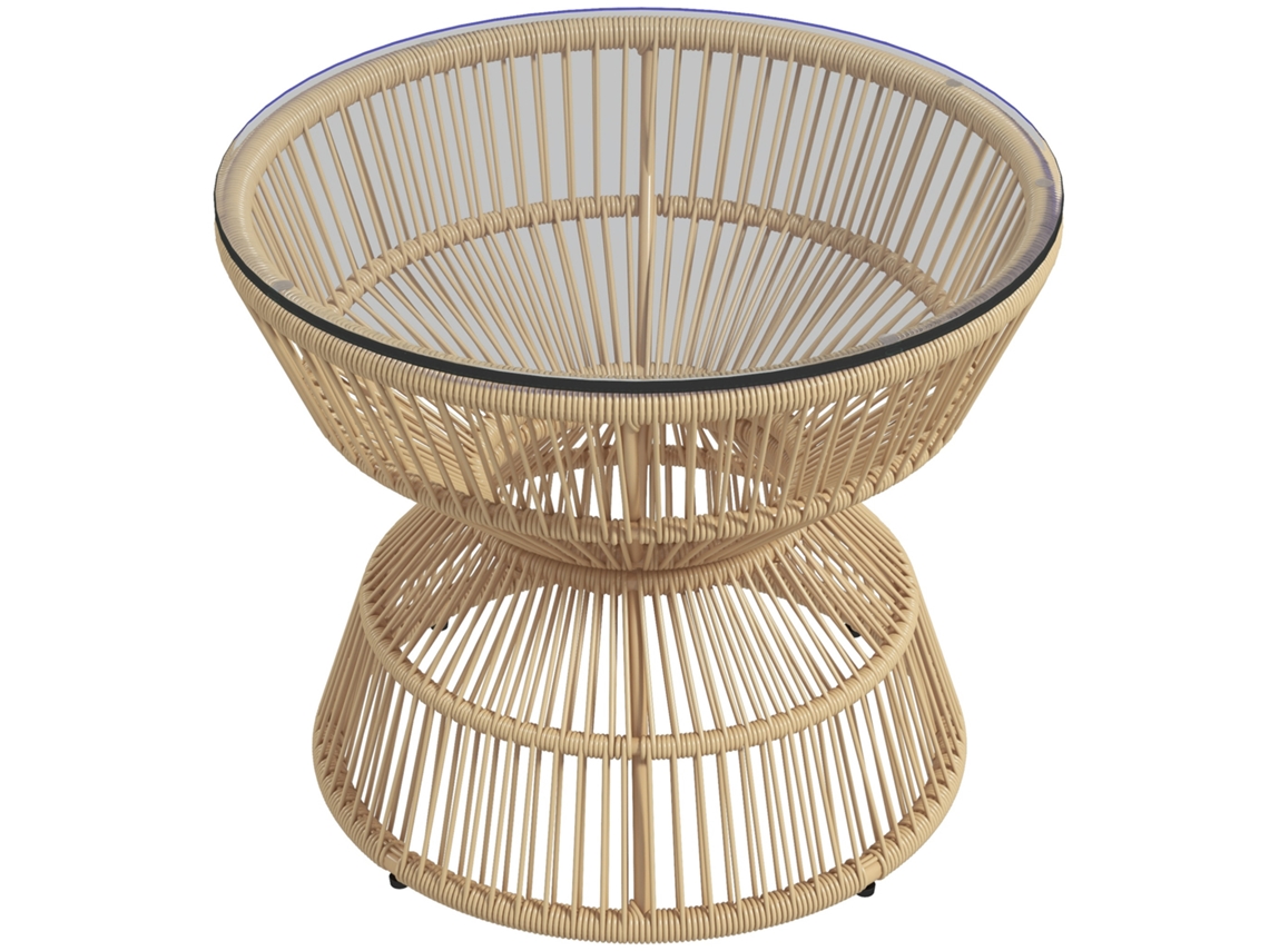 Mesa de Jardim Rattan BTFORUS, 60x60x50cm, com vidro, natural