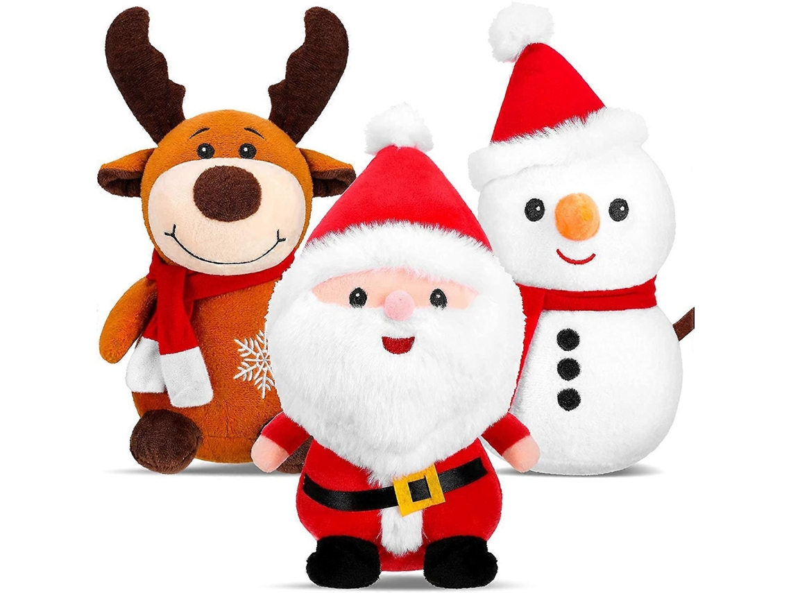 3 Brinquedos De Pelúcia Natalinos Papai Noel Rena Boneco De Neve Conjunto 9 Polegadas