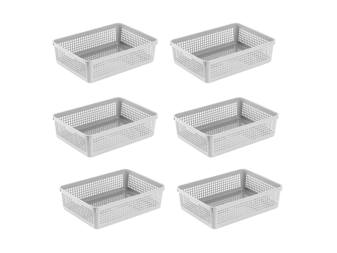 Bandejas De Armazenamento De Plástico, Cestas/Cestas Organizadoras, 34*25*9,2 Cm, Conjunto De 6 (Branco, Preto, Cinza)