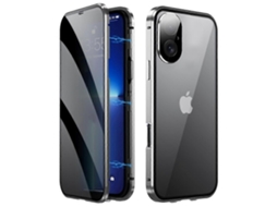 Capa Compatível Com Iphone 16, Anti-espionagem, Dupla Face Em Vidro Temperado Estrutura Metálica Magnética, Multicolorida