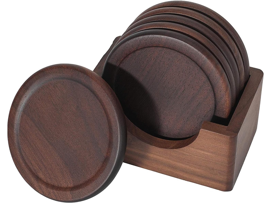 Conjunto 5 Bases De Madeira Nogueira Com Suporte - Decoração Mesa