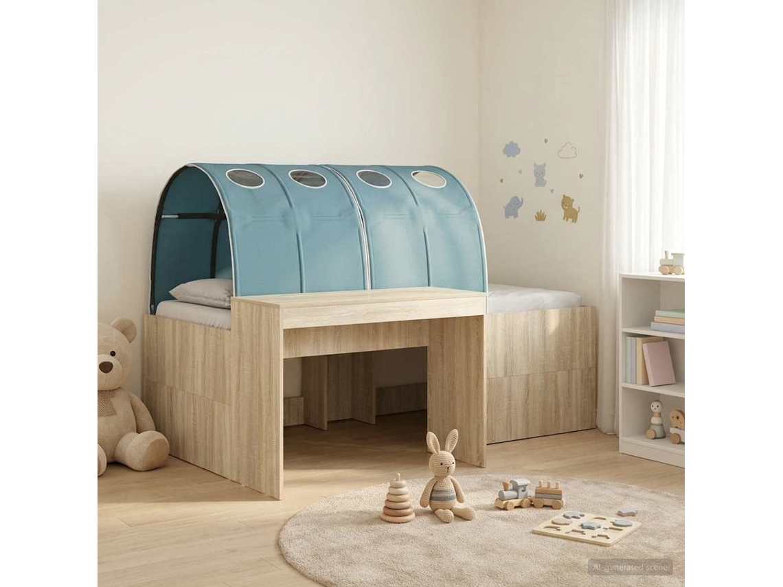 Vidaxl Cama Com Túnel 3 Unid. Carvalho Sonoma E Azul-claro