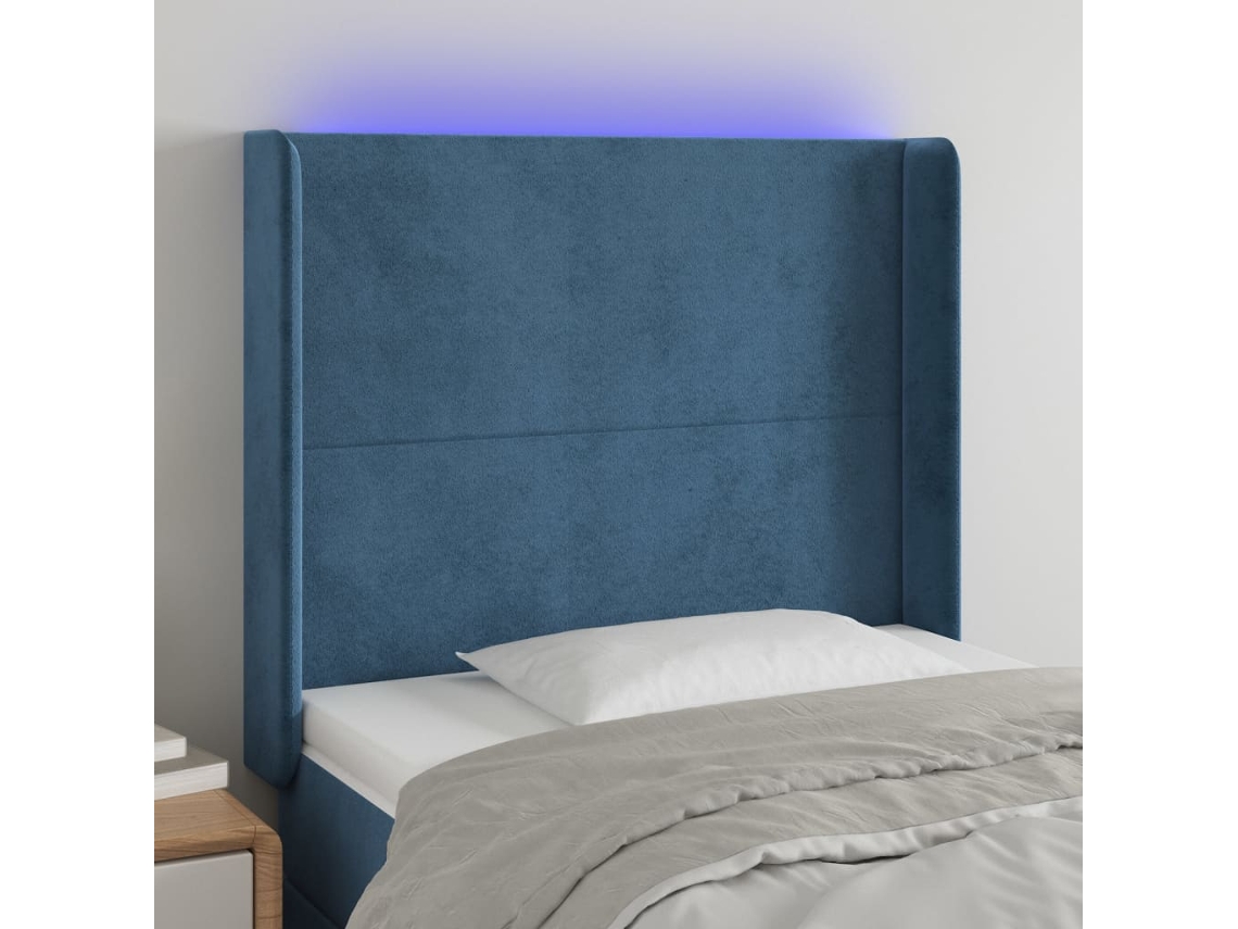 Cabecero de terciopelo con luces LED 93x16x118/128 cm Azul Oscuro