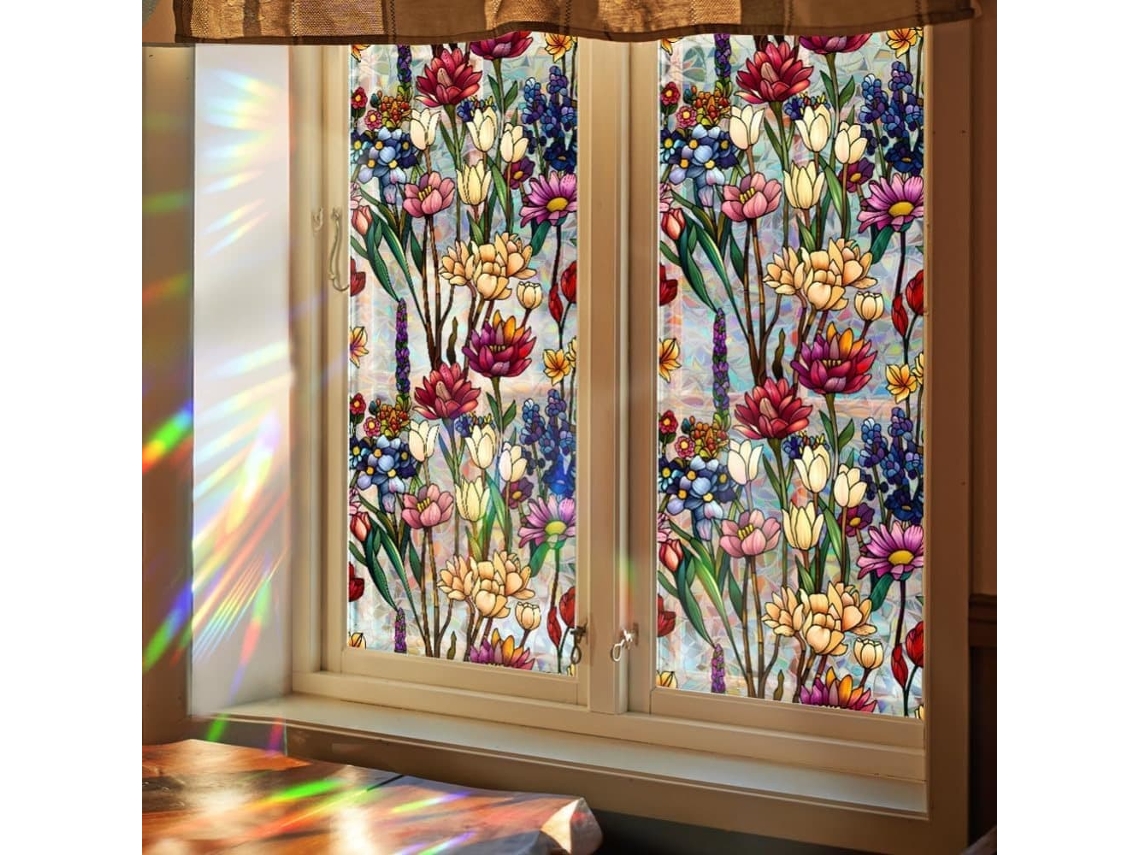 Película Para Janelas, Wildflowers Rainbow, Película Fosca Estática Para Privacidade E Proteção Solar 43* 200cm