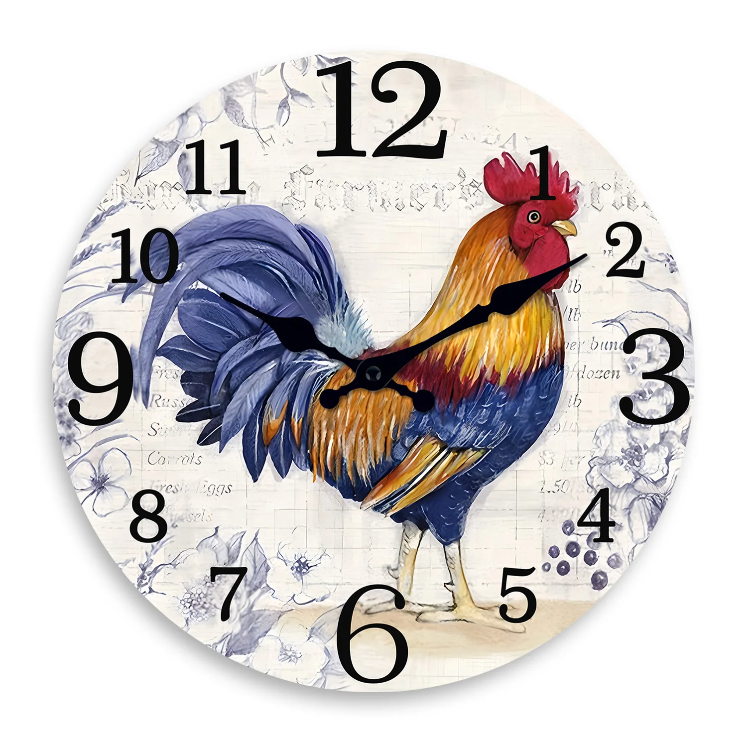 Relógio de parede de madeira com estampa elegante de galo (30 cm), silencioso e com mecanismo de quartzo.