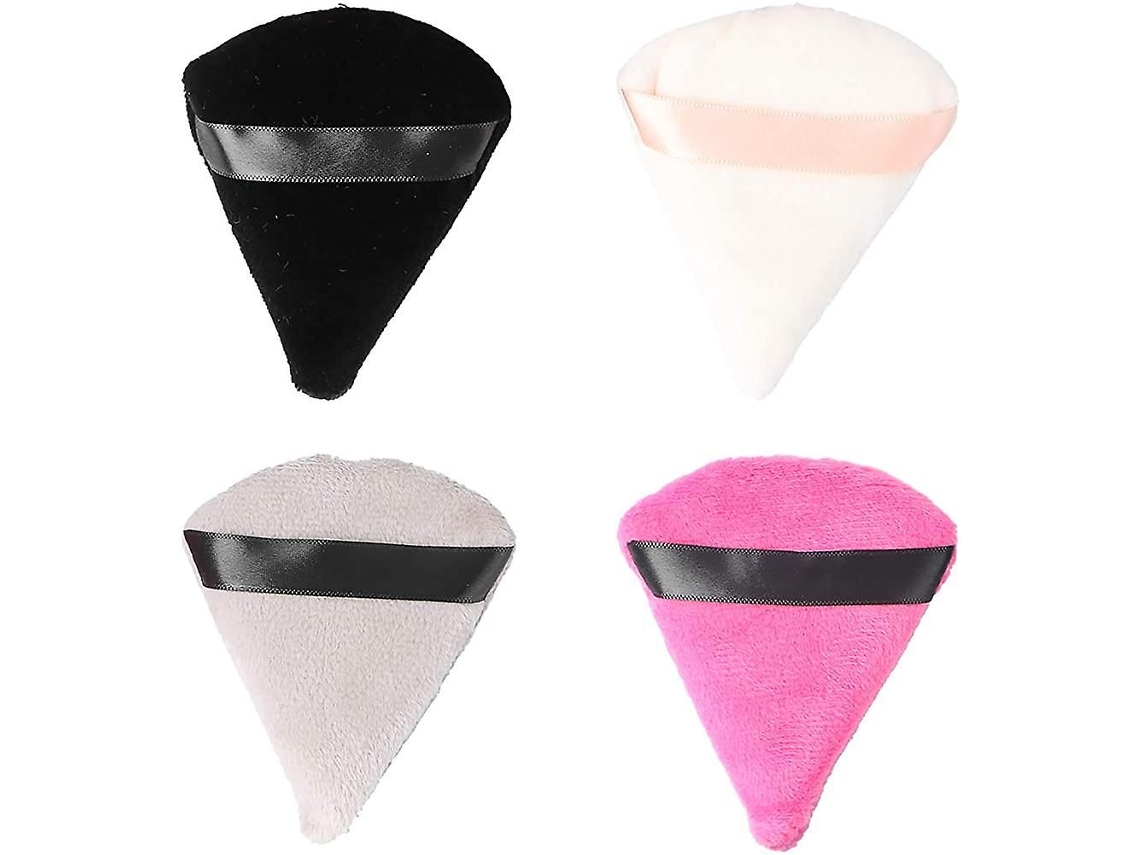 4 Esponjas De Maquiagem De Algodão Puro, Formato Triangular, Uso Seco E Molhado