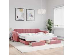 Vidaxl Sofá-cama Com Gavetão E Gavetas 100x200 Cm Veludo Rosa