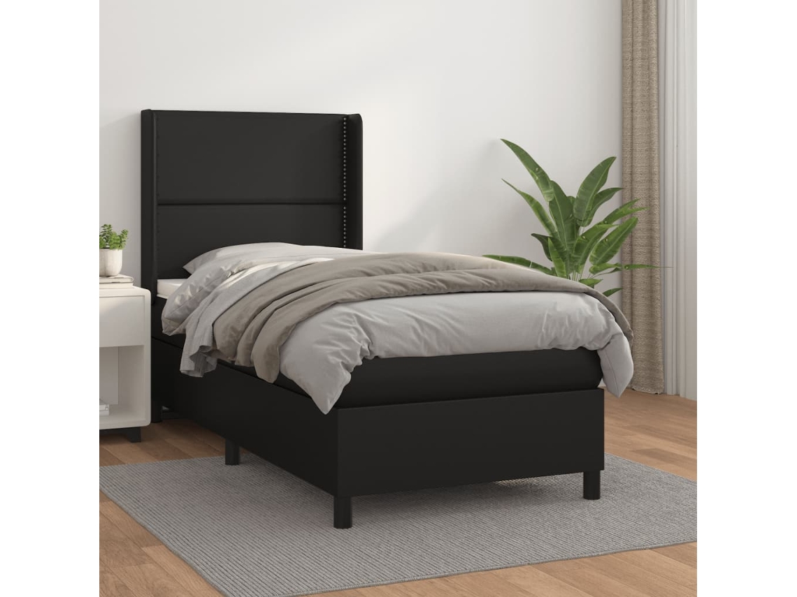 Vidaxl Cama Com Molas/colchão 90x190 Cm Couro Artificial Preto