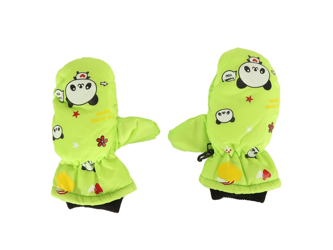 Luvas De Neve Infantis Aquáticas E Antivento Quentes Com Padrão Fofo Para Ski Caminhada Verde 2pcs