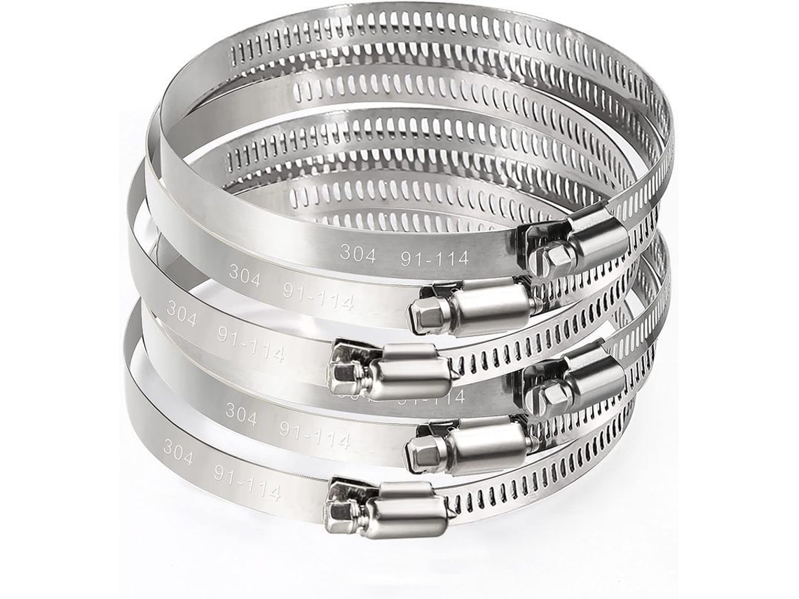 Grampo de Mangueira Ajustável 4 Polegadas Inox 304 91 114mm 6 Peças Engrenagem de Verme