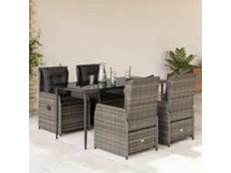 Conjunto 5 Peças Jantar P/ Jardim C/ Almofadões Vime Pe Cinza Dkd Home Decor