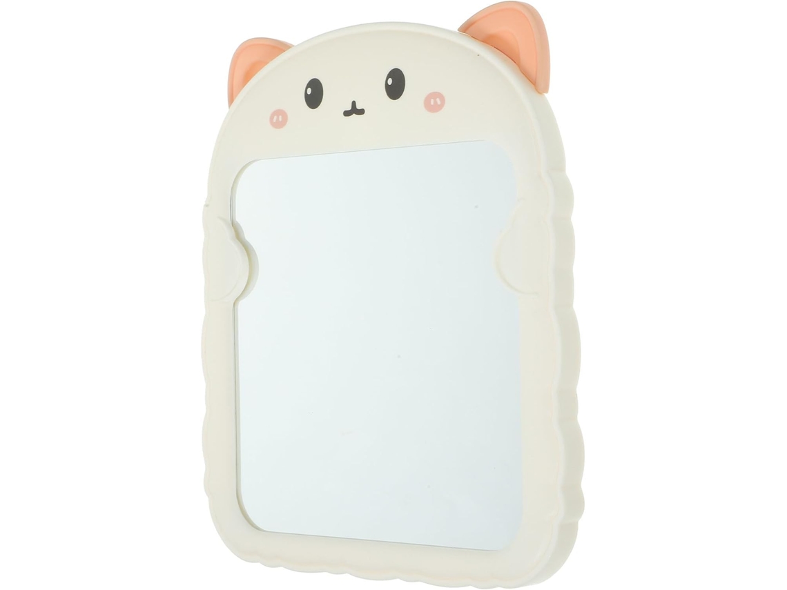 Dobrável Maquiagem Espelho Para Mesa, Orelhas de Gato Brancas, Estavel.