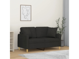 Vidaxl Sofá 2 Lugares + Almofadas Decorativas 120 Cm Tecido Preto