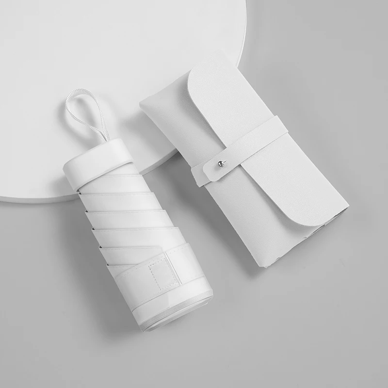 Mini guarda chuva MDUG cápsula, dupla função, proteção contra chuva e sol (branco)