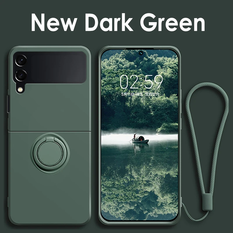 (verde, Galaxy Z Flip7) Capa Flip Para Celular Em Silicone Líquido, Compatível Com Samsung, Resistente A Quedas, Com Suporte De Anel.