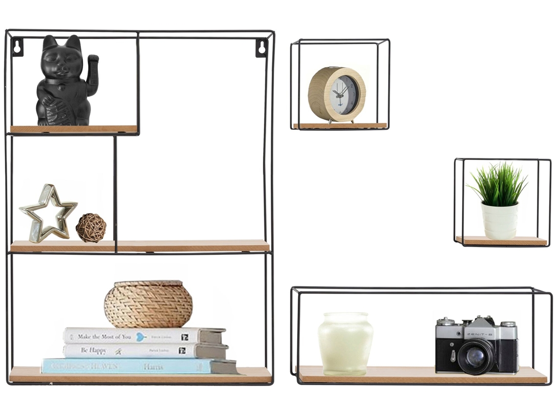 Conjunto de 4 Prateleiras de Parede Metálicas Estilo Industrial Loft 391883 REA