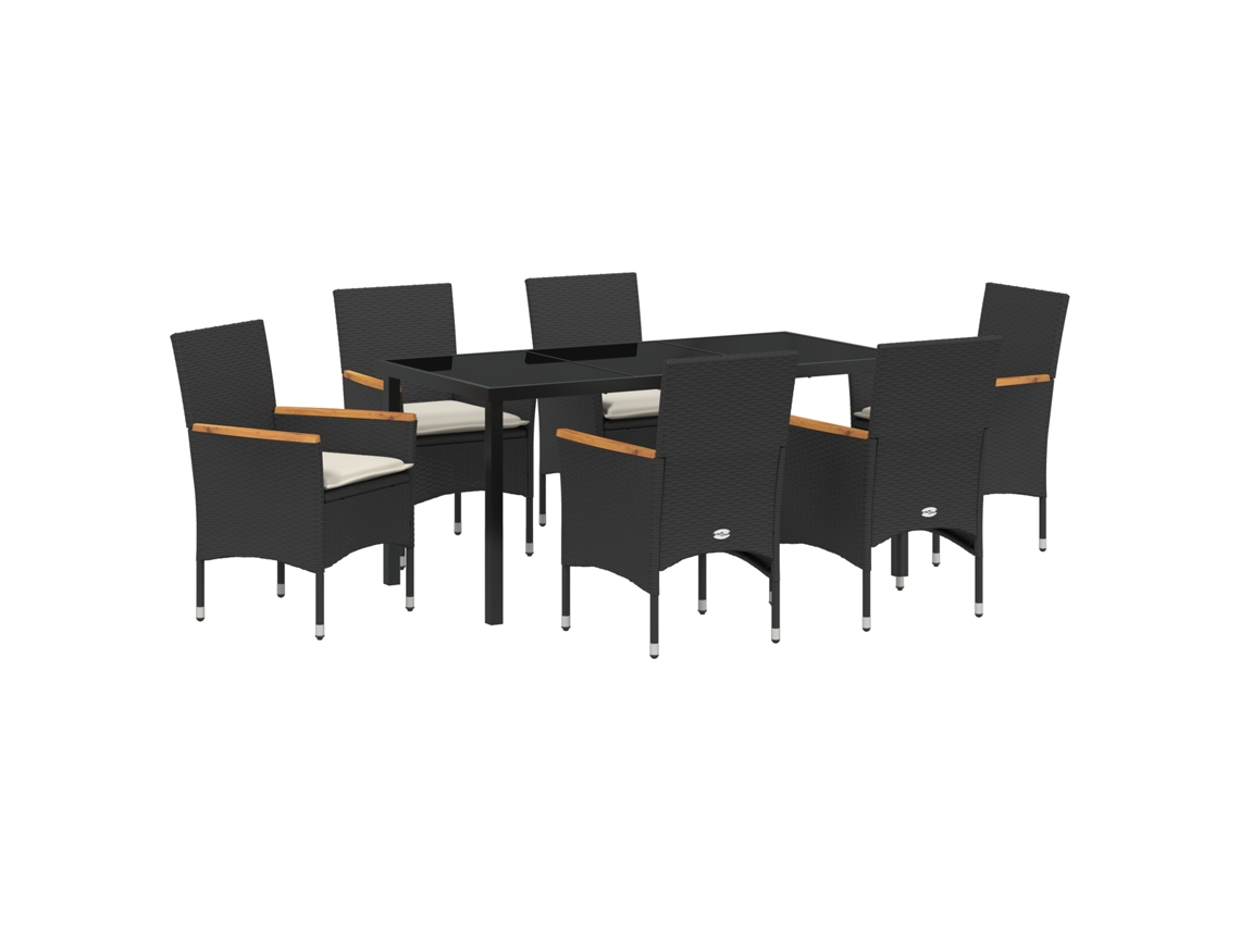 Conjunto 7 De Jantar Para Jardim Com Almofadas Vidaxl Rattan Sintético Preto