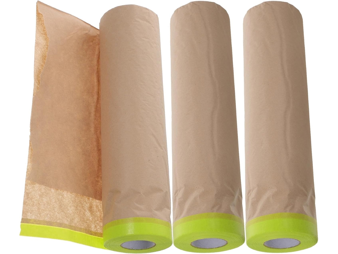 3 rolos de papel adesivo para mascaramento, película protetora transparente para pintura.