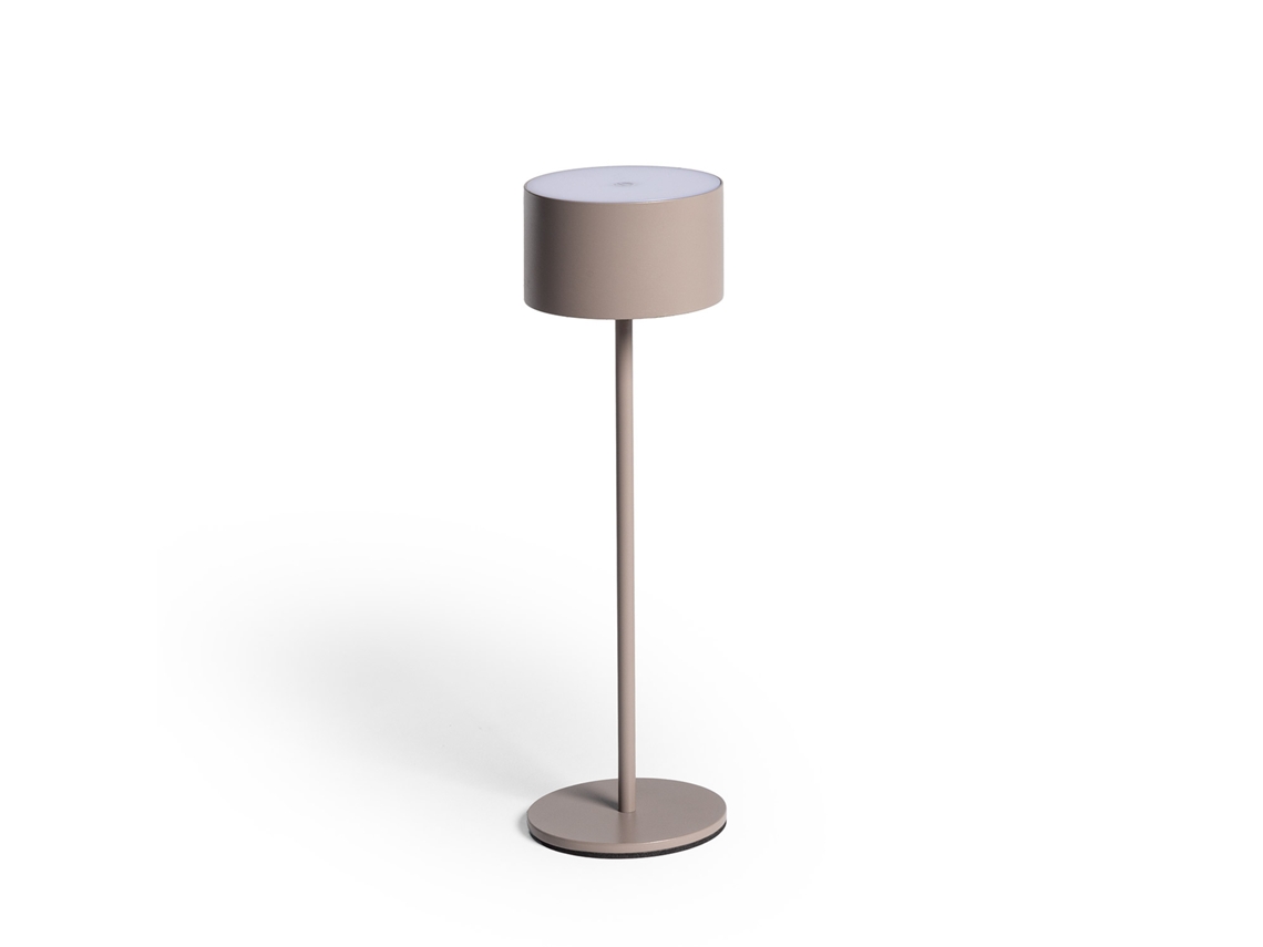 Candeeiro De Mesa Led Portátil Exterior Com Bateria Usb Recarregável Em Metal Mounka Round Taupe