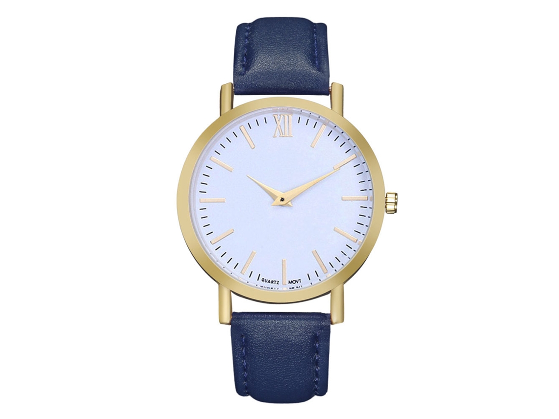 Relógio de pulso Zhoulianfa azul de quartzo para mulheres e homens com pulseira de PU simples e elegante.