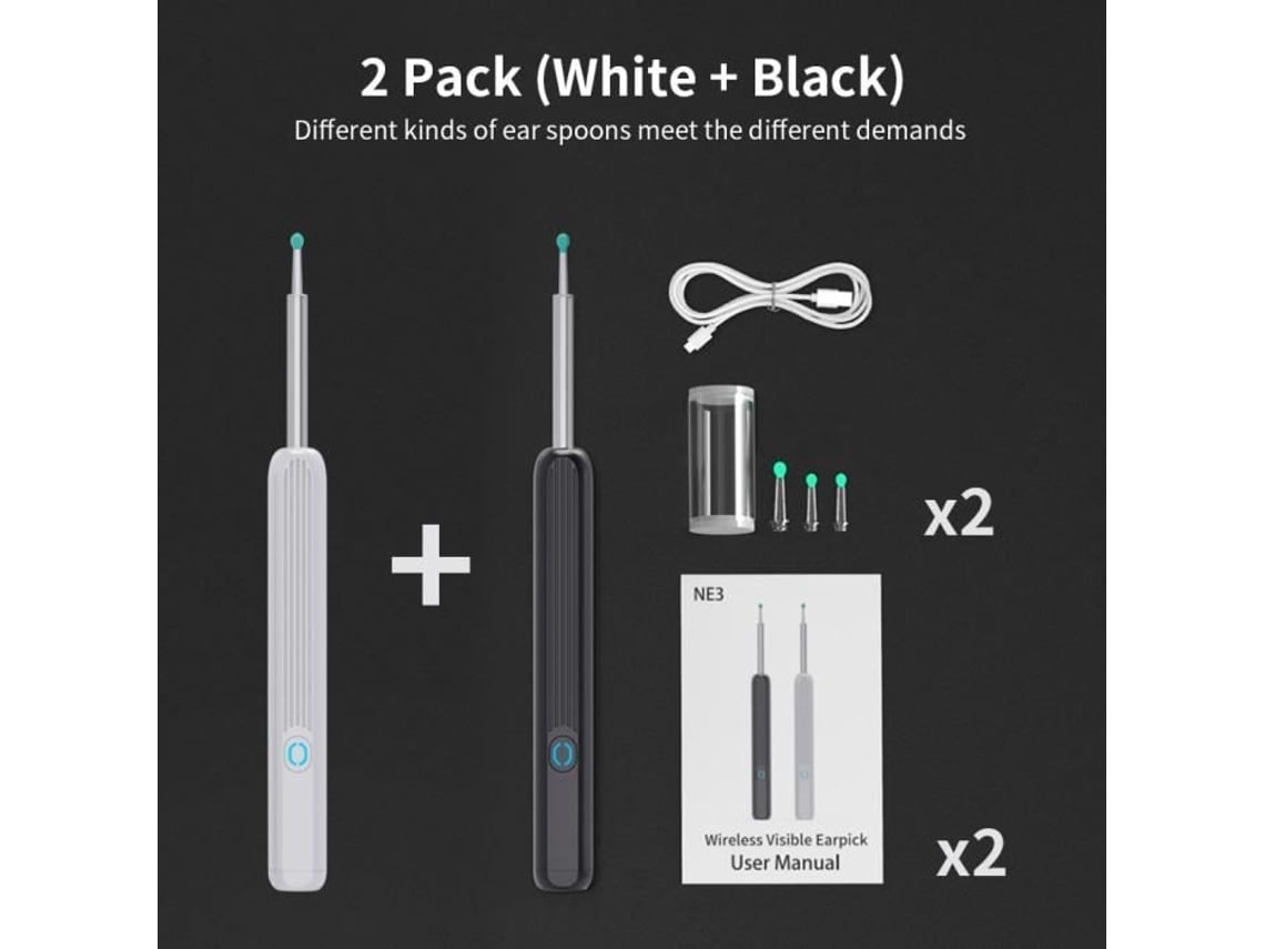 Limpador De Ouvido Colorido Preto E Branco Ferramenta De Remoção De Cera Com Câmera Led Otoscópio Sem Fio*