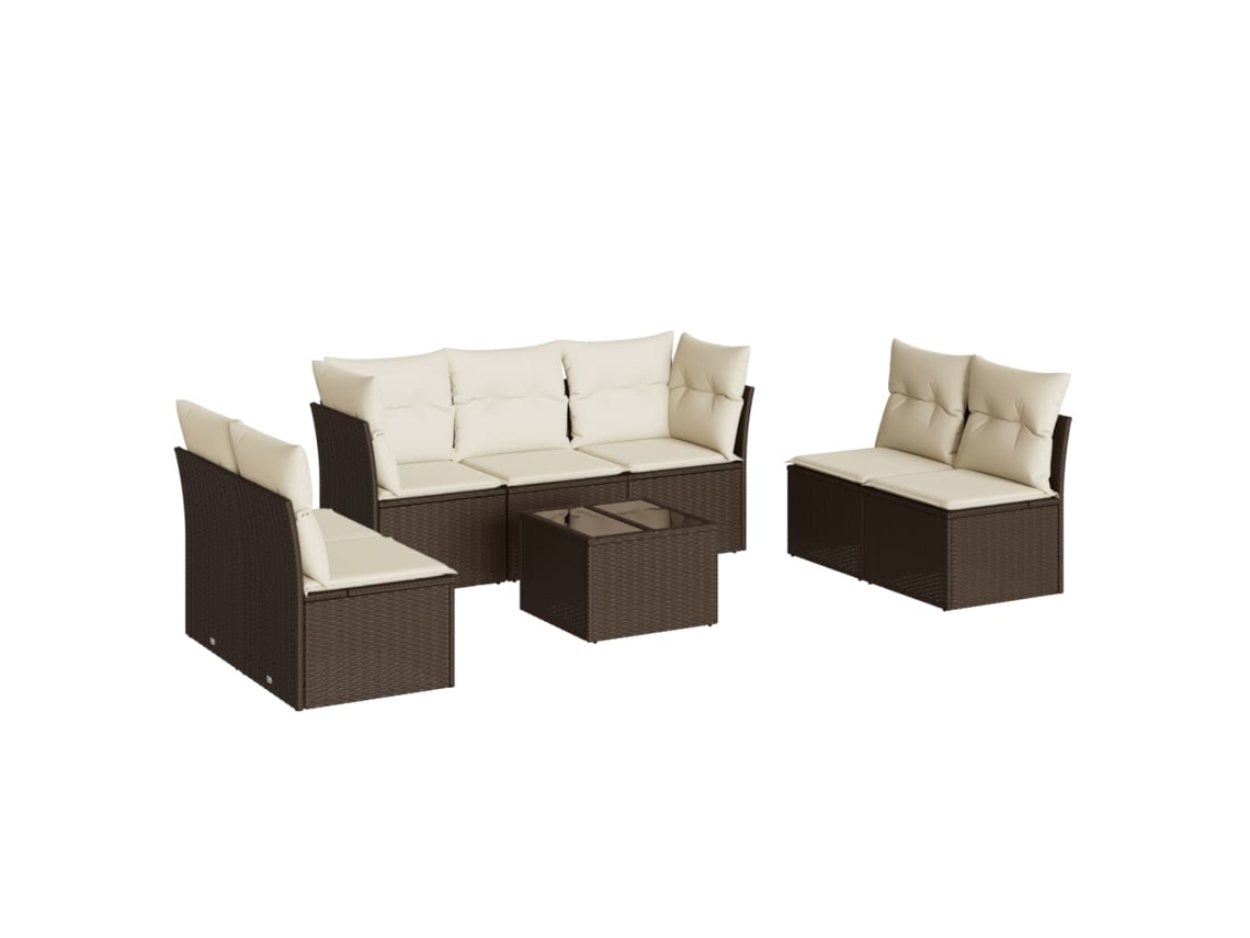 Conjunto de 8 Sofás de Jardim com Almofadões Vime Pe Castanho MAISON EXCLUSIVE (8 pcs)