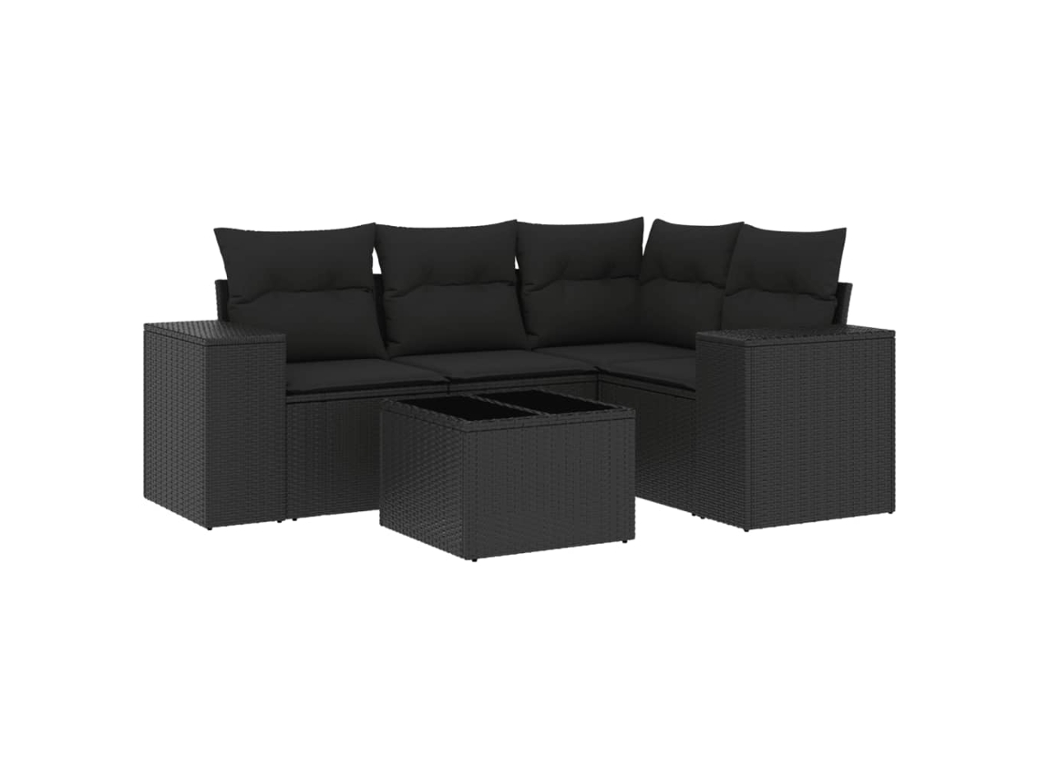Maison Exclusive - 5 Pcs Conjunto Sofás De Jardim Com Almofadões Vime Pe Preto