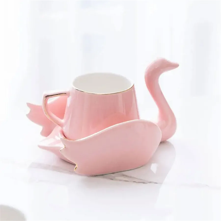 Conjunto De Xícara E Pires Em Formato De Cisne (rosa), Mini Caneca De Cerâmica, 110ml
