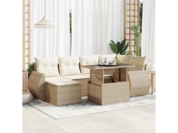 Vidaxl 7 Pcs Conjunto De Sofás P/ Jardim Com Almofadões Vime Pe Bege