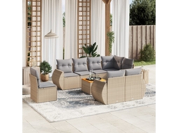 9 Pcs Conjunto De Sofás P/ Jardim Com Almofadões Vime Pe Bege Dkd Home Decor