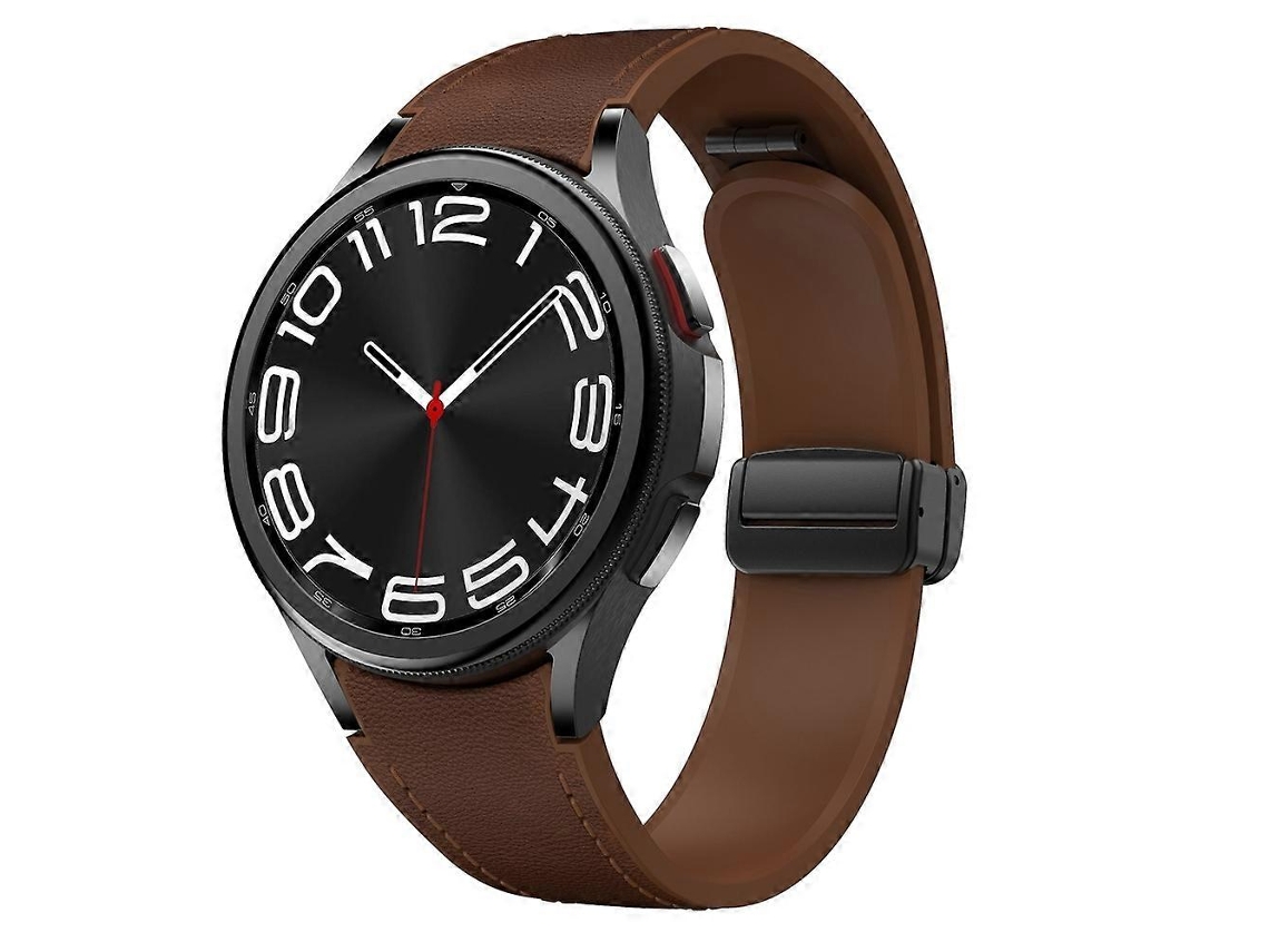 Pulseira De Silicone E Couro Com Fivela Magnética Preta Para Samsung Galaxy Watch 6