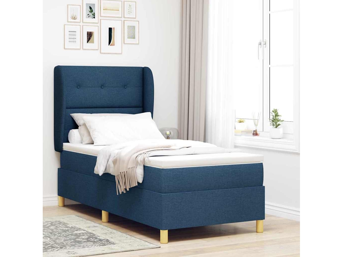 Vidaxl Cama Box Com Cabeceira Manual Azul 200 X 80 Cm Tecido
