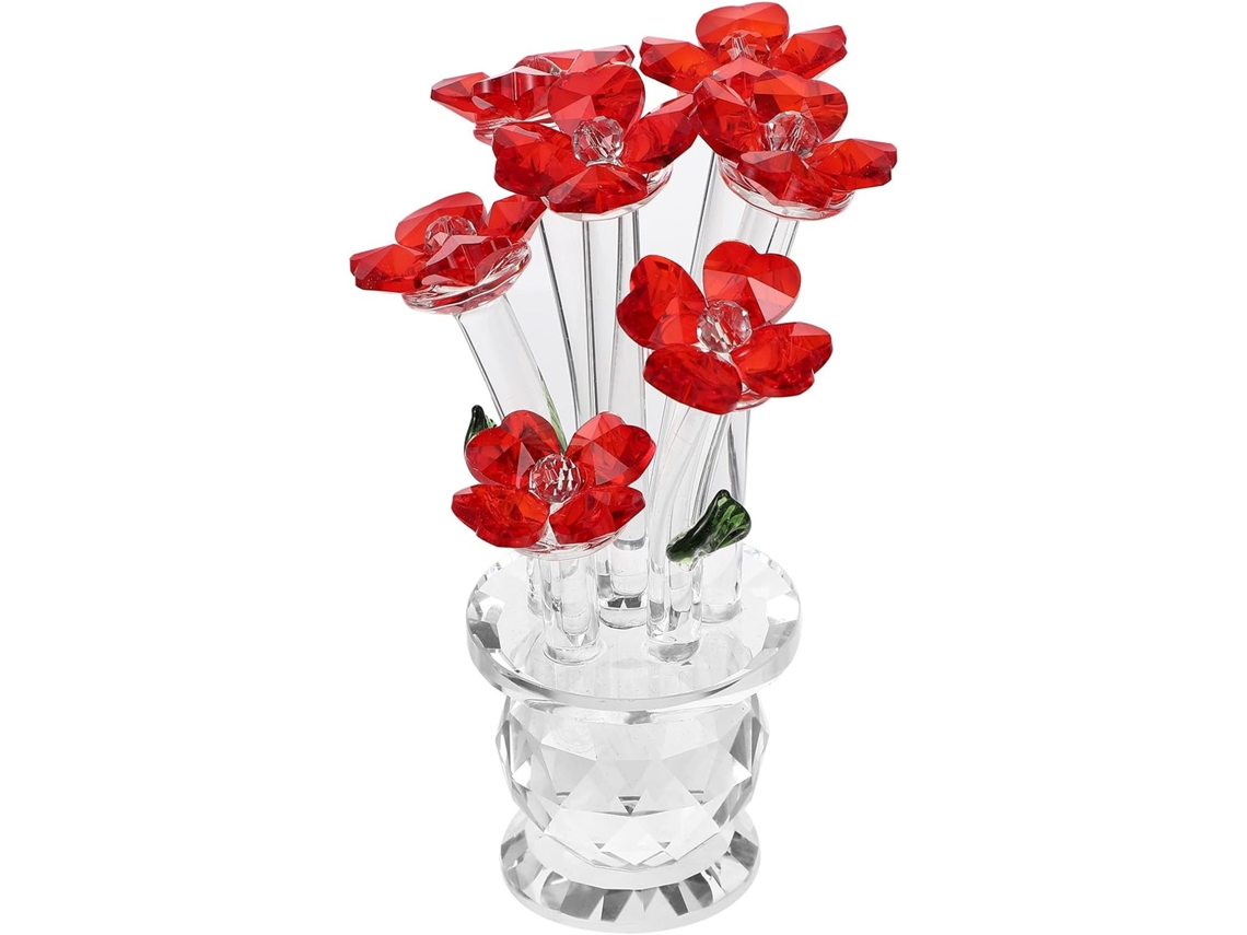 Ornamento Decorativo Em Forma De Flor De Cristal Vermelho-rosa, Peça Delicada E Elegante Para Escritório Ou Sala De Estar.