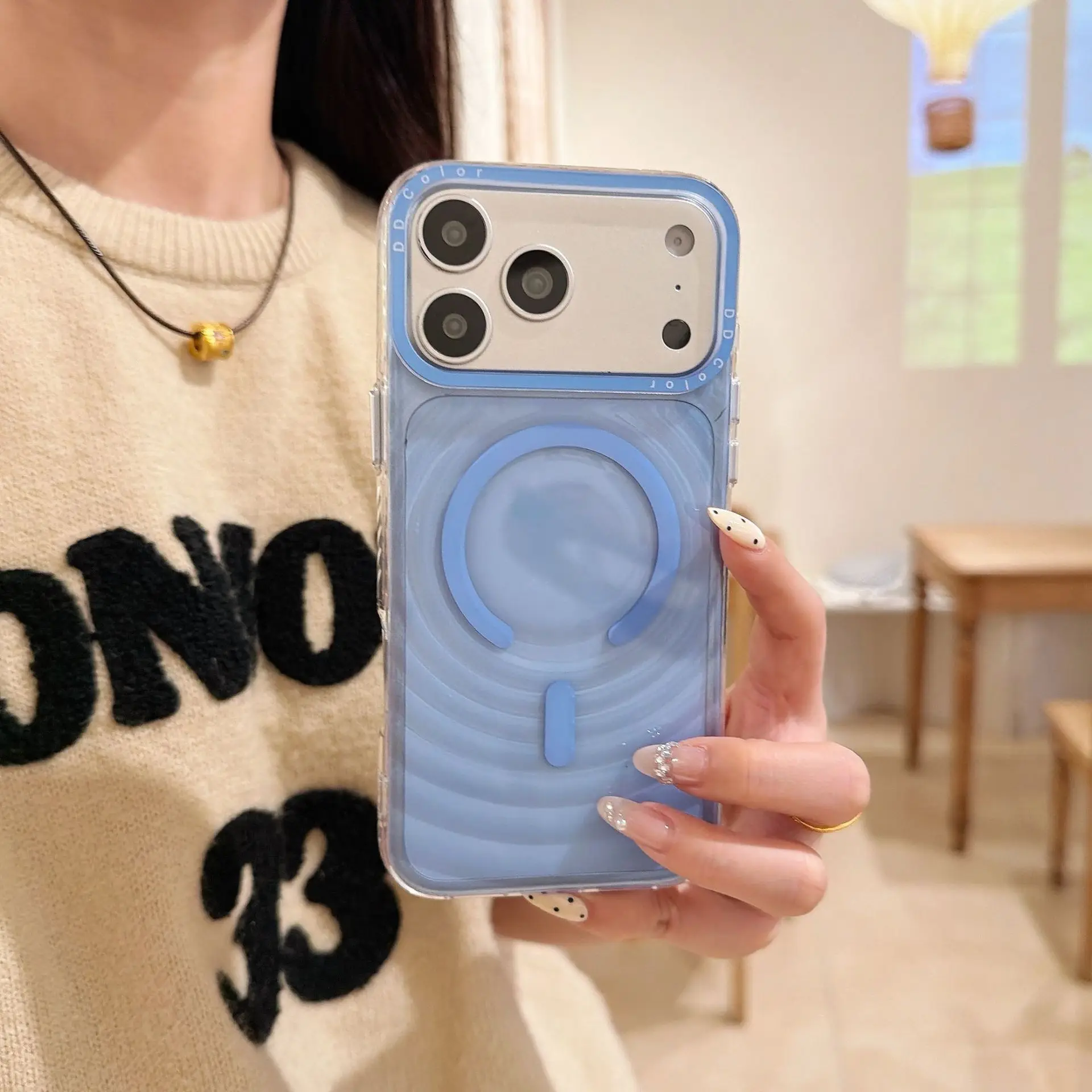 Capa Para Celular Com Estampa De Ondas 3d Listradas (azul Celeste, Iphone 15 Pro), Transparente, Resistente Ao Amarelamento E A Impactos.