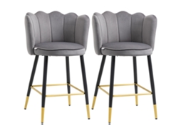 Conjunto 2 Banquetas De Bar Acolchoadas Com Apoio E Base Em Aço, 59x52x90cm, Cinzento