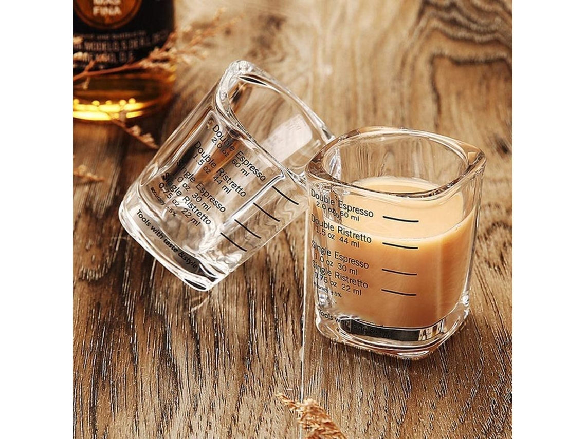 Nova Line copo de Medida de Vidro Pesado para Espresso 60ml com Base Quadrada e Escalas Ounce e Mililitro