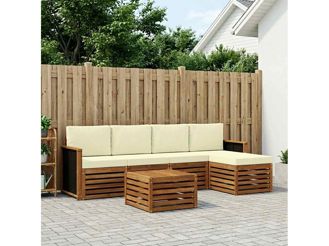 Vidaxl Conjunto De Sofás Para Exterior 6 Pcs Natural E Creme