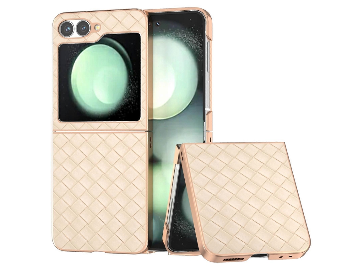 Capa De Celular De Pu Com Textura Trançada E Moldura Galvanizada Para Samsung Galaxy Z Flip6