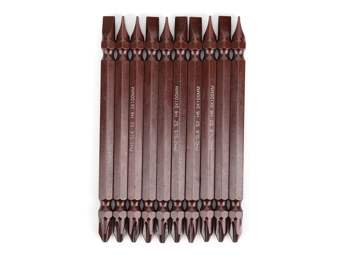 Kit de 10 Pontas de Chave Dupla S2 H6.3x100mm Magnética Ferramenta Manual Acessório Hardware Ph2/sl6 | S/MARCA