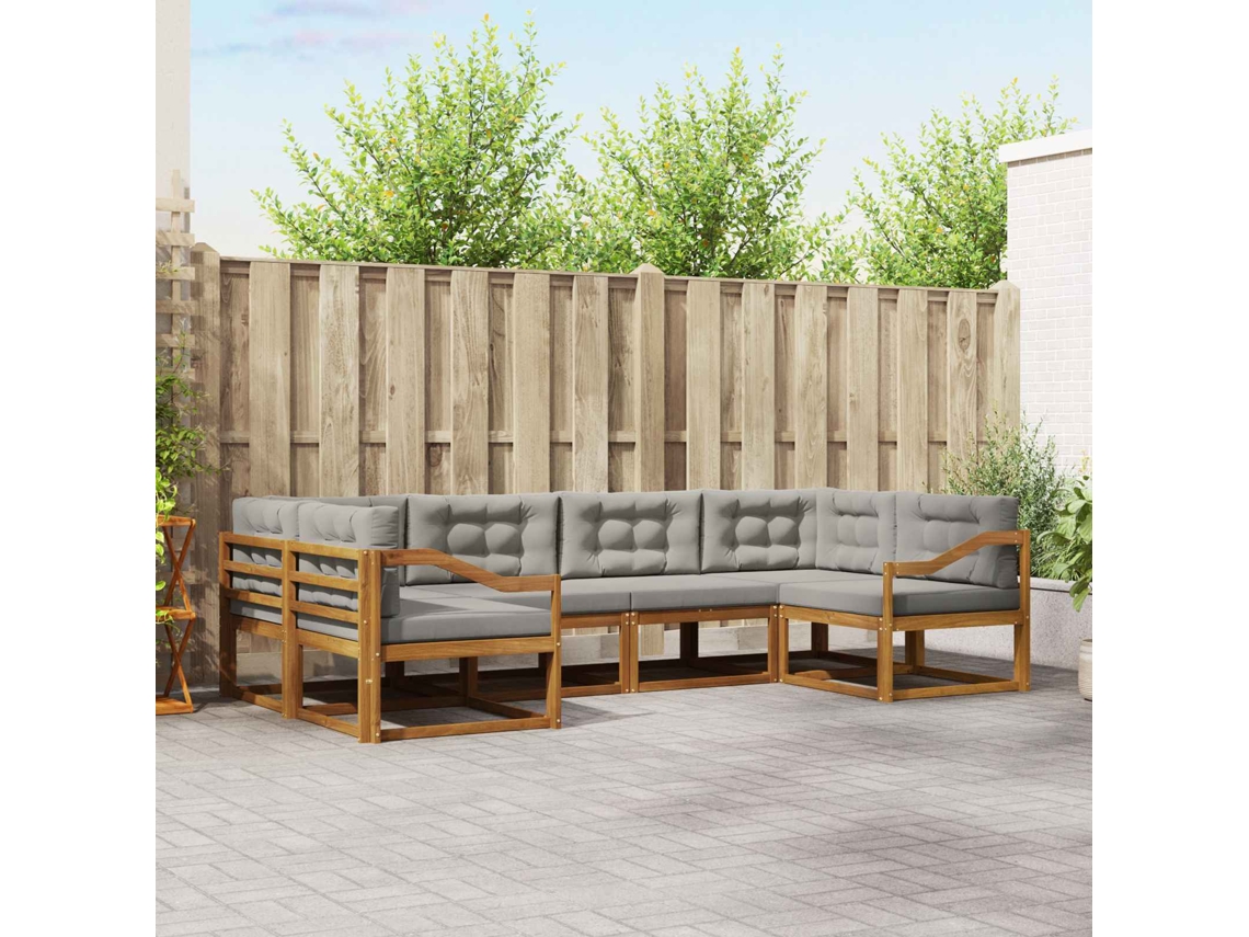 Vidaxl Conjunto De Sofás Para Exterior 6 Unid. Cinza Natural E Claro
