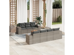 Vidaxl 8 Pcs Conjunto Sofás De Jardim C/ Almofadões Vime Pe Cinzento