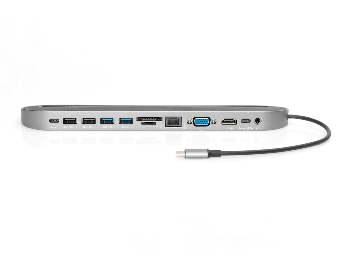 Digitus Da-70888 Base &amp; Duplicador de Portas com Fios Usb 3.2 Gen 1 3.1 Gen 1 Type-C Alumínio Preto