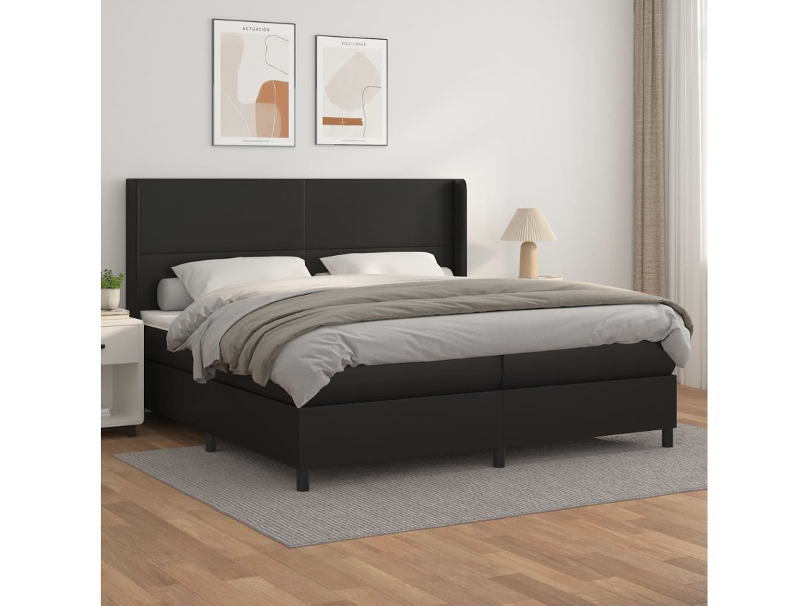 Vidaxl Cama Com Molas/colchão 200x200 Cm Couro Artificial Preto