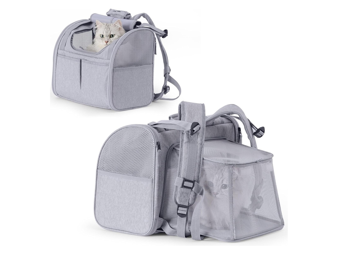 Mochila Dobrável e Expansível para Gatos Extra Larga, Suporta Até 9 Kg para Gatos e Cães de Pequeno Porte, Cinza PANOONA