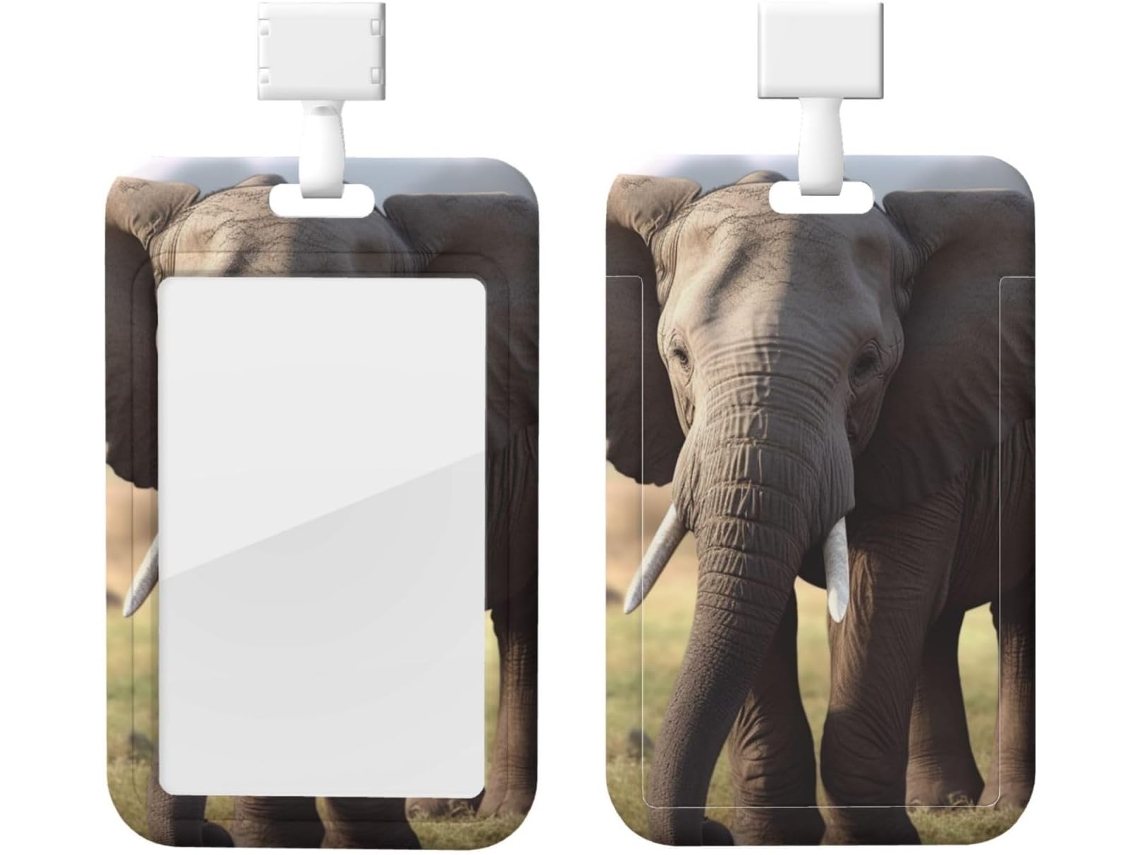 Suporte Crachá com cordão, estrutura plástica impermeável, espiral retrátil em formato de elefante, protetor vertical