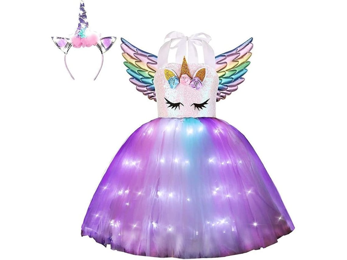 2026 traje de Unicornio com Luzes Led Vestido Tutú para Meninas Presente de Aniversário Festa de Halloween