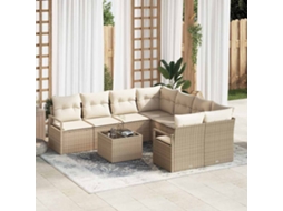Vidaxl Conjunto De Sofás Com Almofada 9 Pcs Bege E Creme Vime Pe