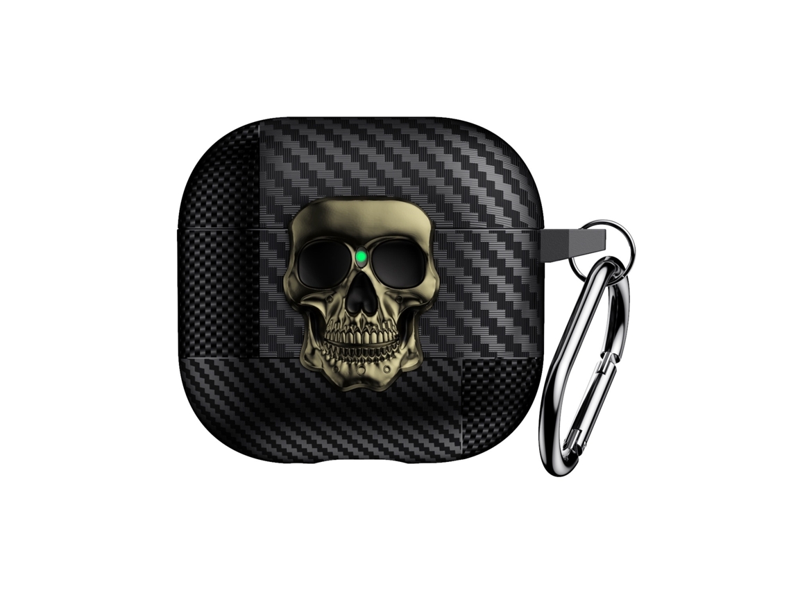 Capa Zruxe Para Airpods 3 Fibra De Carbono Tpu Preto/dourado (proteção Integral, Fecho Magnético, Mosquetão)